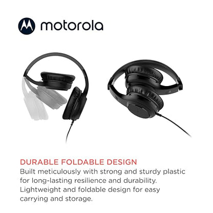 Motorola Sound Moto XT120 Over Ear Headphones Wired with Microphone, in-Line Command Control for Calls - Foldable Wired Headphones with Adjustable Cushioned Headband, Dynamic Bass, 3.5mm Jack - Black - color: Black