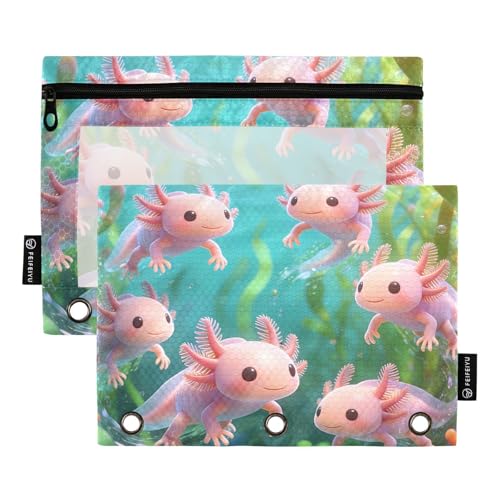 Cute Axolotl Pencil Pouches for 3 Ring Binder, Zipper Binder Pencil Case, 2 Pack Clear Window Case Bag for Office Organizers - color: Cute Axolotl