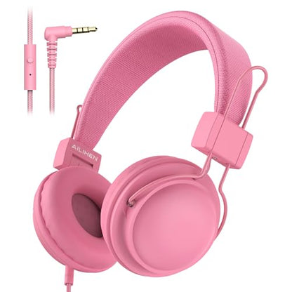 AILIHEN Kids Headphones for School, 3.5mm Wired Children Headphones with Shareport, 85dB Volume Limited, Built-in Microphone, Adjustable Foldable Over-Ear Headset for Tablet/iPad/PC/Travel