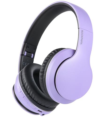 rockpapa E7 Over Ear Wireless Bluetooth Headphones with Mic Without Travel Case, Foldable Wired/Wireless Headphones with Microphone for Kids Childrens Boys Girls Teen Youth Adult Purple Black - color: Purple Black, style: without Case