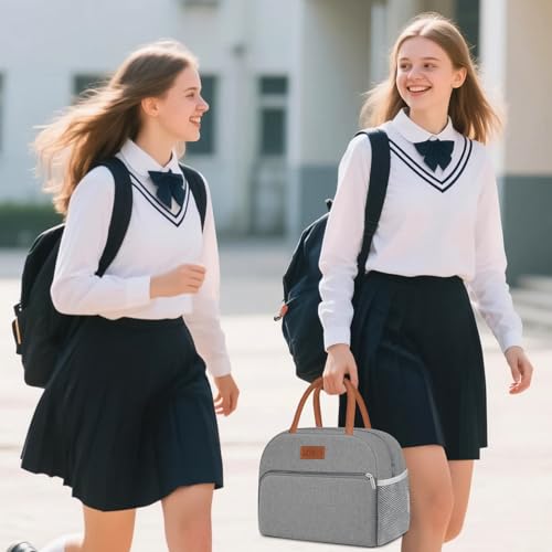 Coobiiya Insulated Lunch bag Women Reusable Cute Lunch Box for Women | Large Capacity Lunch Tote Cooler Thermal Leakproof for Work Travel Picnic - color: Gray