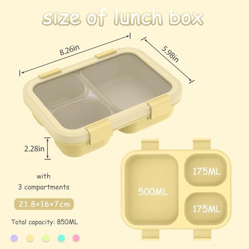 Bento Box, Lunch Box with Lids, 3-Compartment Meal Prep Containers Reusable, Leakproof & Stackable, Food Storage Containers for Office, Travel (Wheat purple & pink) 2pcs - color: Wheat purple & pink