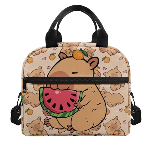Capybara Kindergarten Lunch Box for Boys 4-6 Watermelon Preschool Lunch Box for Girls 6-8 Kindergarten Meal Bag Toddler Students Elementary School Adjustable Shoulder Strap Lightweight - color: Watermelon Capybara