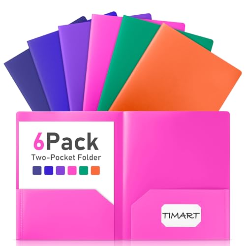 Timart Folders with Pockets-6 Pack, 2 Pocket Folders Fit Letter Size Paper, Plastic Colored folders for Documents, School Office Home Bussiness - color: Assorted Colors, size: 6 Pack