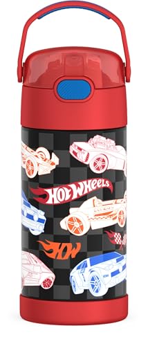 THERMOS FUNTAINER Water Bottle with Straw - 12 Ounce - Kids Stainless Steel Vacuum Insulated Water Bottle with Lid, Hot Wheels - color: Hot Wheels