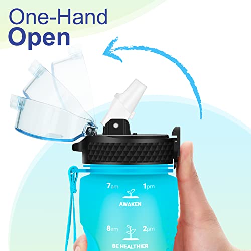 24 OZ Motivational Kids Water Bottle With Time Marker,Straw Lid,Leak Proof, Tritan BPA Free Sports Water Bottle Blue-Yellow(1 Lid) - color: Blue Yellow
