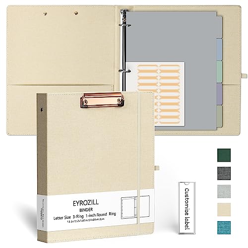EYROZILL 3 Ring Binder, 1 Inch Linen Binder Organizer for Letter Size (8.5" x 11") with 5 Tab Dividers, File Folder Labels and Low Profile Clipboards, School and Office Supplies-Apricot - color: Apricot, size: ‎Letter Size - 1 Inch