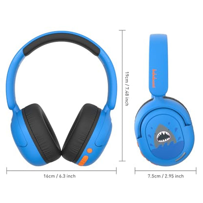 Kids Bluetooth Headphones, Wireless Headphones for Kids, 75/85/94dB Volume Limited, Built-in Mic, Fast Charging, Over-Ear Shark Childrens Boys Teens Headset for School/Tablet/Pad/Travel - style: Shark