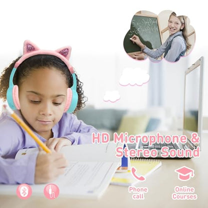 Cat Ear Kids Headphones, Bluetooth Wireless Headphones for Kids, 85dBA Volume Limited, FunShare, Girls Toddlers Children Headset for School/Learning/iPad/Travel - style: Cat Ear