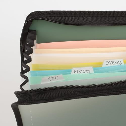 Five Star Expanding File Organizer + Study App, 7-Pocket Accordian File Organizer, Zipper Closure, Holds 11" x 8-1/2", Seaglass Green (350099C-ECM)