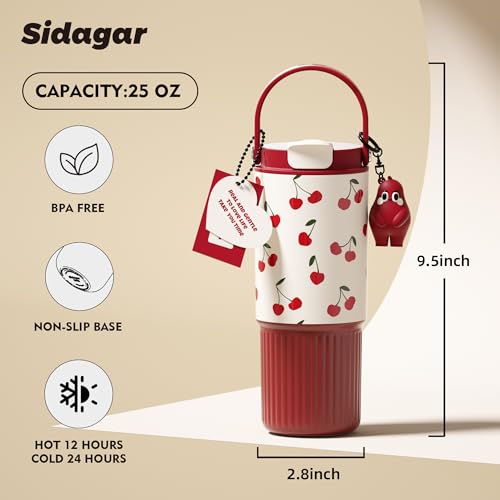 26oz Insulated Water Bottle with Straw & Spout Dual Lid, 316 Stainless Steel Tumbler, 100% Leakproof Vacuum Flask, Vibrant Cherry Red Aesthetic Coffee Cup, Travel & Gym Ready - color: Cherry Red