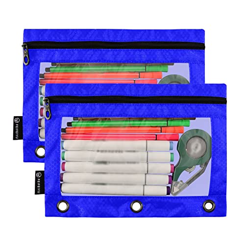 Binder Pouches,Blue Pencil Pouch for 3 Ring Binder 2 Pack Clear Pencil Bag with Zipper for Office School Supplies - color: Blue