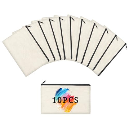 10PCS Blank DIY Canvas Zipper Bags Pencil Case Pouch Makeup Bags Bulk，6.9×9Inch Large-Capacity Multi-Purpose Toiletry Bag Portable Travel Storage Bag - color: 10pcs Beige Pencil Case