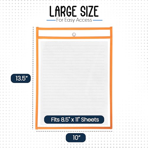 Essex Wares - 6 Pack, Orange, Dry Erase Pocket Document Protectors, 10" Wide x 13.5" Tall - Dry Erase Clear Plastic Sleeves - Reusable & Easy Erase Plastic Invoice Holders, Water-Resistant & Durable - color: Orange