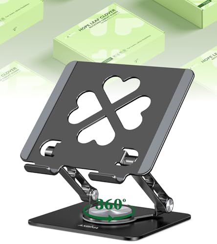 Tablet Stand for iPad, 360° Rotating Aluminum Desktop Holder – Adjustable & Foldable Desk Stand Compatible with iPad Pro 12.9/11, Air 10.9, Samsung Tab S9, Portable for Home Office, Black - color: Black