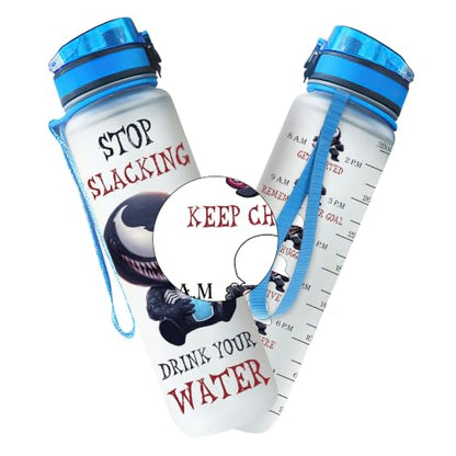 Dark Chibi Cartoon 32oz Water Bottle with Time Marker, Motivational Reusable Plastic Bottle with Flip Lid, Tritan Material, Gift for Movie Fans - color: Hero