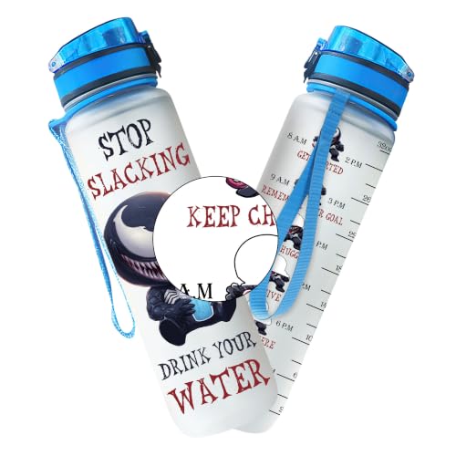 Dark Chibi Cartoon 32oz Water Bottle with Time Marker, Motivational Reusable Plastic Bottle with Flip Lid, Tritan Material, Gift for Movie Fans - color: Hero
