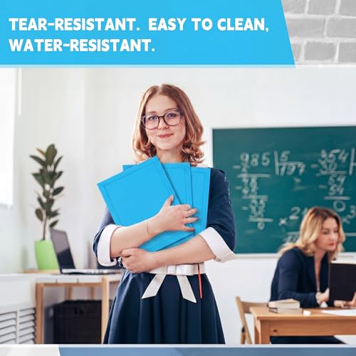 Teling 24pcs Heavy Duty Plastic Folders with Front Clear Pocket, 3 Prongs and 2 Pockets, Fit Letter-Size Paper Folders with Card Slot, for School Office Supplies Back to School Gifts (Sky Blue) - color: Sky Blue