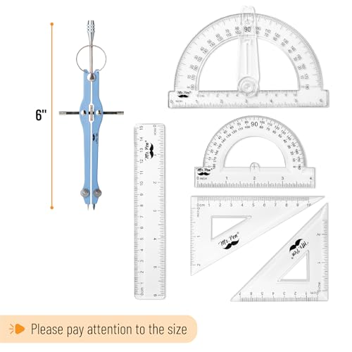 Mr. Pen- Geometry Set, 15 pcs, Blue, 6 Inch Swing Arm Protractor, Divider | Set Squares, Ruler, Compasses and Protractor - color: Blue