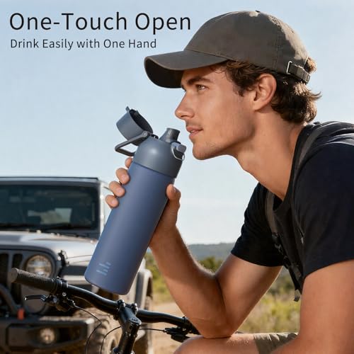 24oz Insulated Water Bottle, 316L Stainless Steel Double Wall Vacuum Bottle, Keeps Drinks Cold or Warm, Leakproof One-Handed Flip Lid for Gym, Office, Travel & Daily Use (1 Pack) - color: Blue