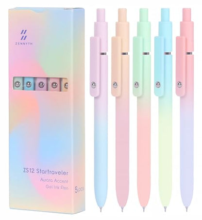 FIOVER Gel Pens, 5pcs Black Ink Medium Point 0.7mm Smooth Writing Pens with Comfort Grip, Aesthetic Ballpoint for Journaling School Office Supplies, Gifts for Women Men(5PCS Gradient Black Ink) - color: 5PCS Gradient Black Ink