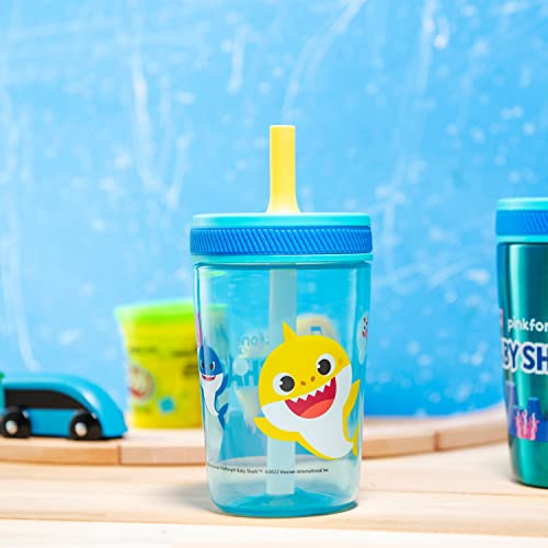 Zak Designs Baby Shark Kelso Tumbler Set, Leak-Proof Screw-On Lid with Straw, Bundle for Kids Includes Plastic and Stainless Steel Cups with Bonus Sipper (3pc Set, Non-BPA) (Pack of 12) - color: Baby Shark, size: 3 Piece Set (Pack of 12)