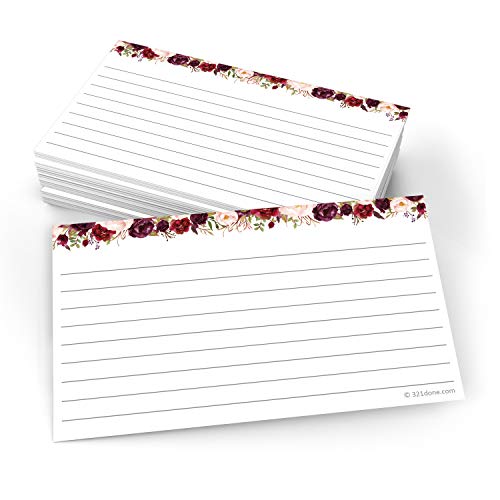 321Done Ruled Index Cards, Small 3x5, Set of 50, Red Roses on White | Made in USA - Lined Note Cards for Studying, Flashcards and Recipes, Heavy White Cardstock, Lines Both Sides, Home and School - size: Small (3x5)