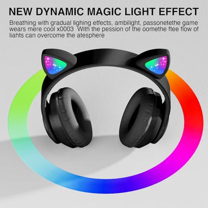 Bluetooth Noise Cancelling Headphones for Kids,Foldable Cat Headphone with LED Light Up Ear,Cat Ear Headphones for Toddler with Microphone/TF Card,Kids Bluetooth Earphones for ipad | Foldable Cat Headphone, LED Light Up Ear, Cat Ear Headphones for Toddler