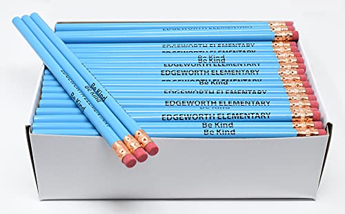 Pencil Guy Promotional Personalized Light Blue Round Pencils | 144 to a box, Imprinted, 19 colors to choose from - color: Light Blue, size: 1 Count (Pack of 144)