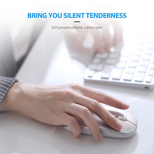 INPHIC Rechargeable Wireless Computer Bluetooth Mouse Tri-Mode | BT 5.0/4.0+2.4G, Multi-Device Slim Silent Mouse, 2400 DPI Portable Mouse for iPad MacBook Laptop Android Tablet Windows PC - color: Silver, style: 2.4G