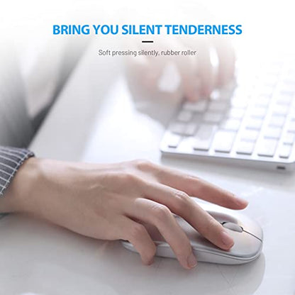 INPHIC Rechargeable Wireless Computer Bluetooth Mouse Tri-Mode | BT 5.0/4.0+2.4G, Multi-Device Slim Silent Mouse, 2400 DPI Portable Mouse for iPad MacBook Laptop Android Tablet Windows PC - color: Silver, style: 2.4G