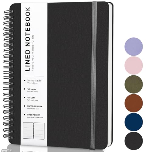 Lined Spiral Journal Notebook, B5 Hardcover Leather Notebook for Work, 7.8''×10'', 100GSM Thick Paper Spiral Bound Journaling Notebooks for Women & Men Office School Note Taking Business, Black - color: Black, size: B5