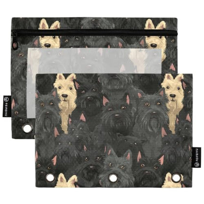 Gredecor 3 Ring Binder Pencil Pouch, Cute Black Scottish Terrier Dog (2) Zippered Pen Case Pouches with Clear Window, 2 Pack Stylish Office & School Supplie - color: Cute Black Scottish Terrier Dog (2)