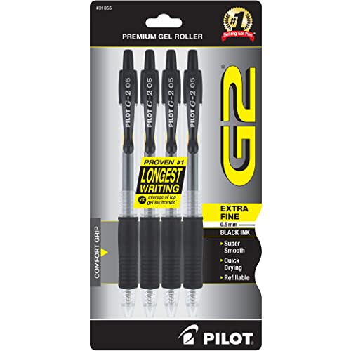 Pilot, G2 Premium Gel Roller Pens, Extra Fine Point 0.5 mm, Pack of 4, Black