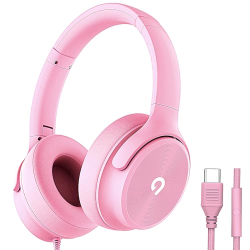 ADOOPE USB C Wired Over-Ear Headphones with Mic, Hi-Fi Stereo Sound, Noise-Isolating Ear Cups, Comfortable Fit for iPhone15/16, Samsung Galaxy S24/S23, Type-C Phones & Tablets (Pink) - color: Pink