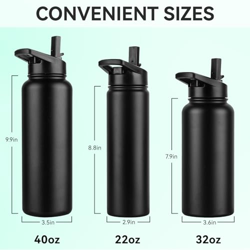 DOMICARE 32 oz Insulated Water Bottle, Vacuum Insulated Stainless Steel Sports Water Bottle with Straw Lid & Spout Lid, Leakproof, Reusable - Travel, Camping, Bike, Black - color: Black, size: 32 Ounces