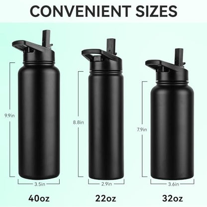 DOMICARE 32 oz Insulated Water Bottle, Vacuum Insulated Stainless Steel Sports Water Bottle with Straw Lid & Spout Lid, Leakproof, Reusable - Travel, Camping, Bike, Black - color: Black, size: 32 Ounces