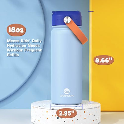 GoKEDA 18oz Kids Water Bottle, Stainless Steel Straw Cup - color: Blue Yellow