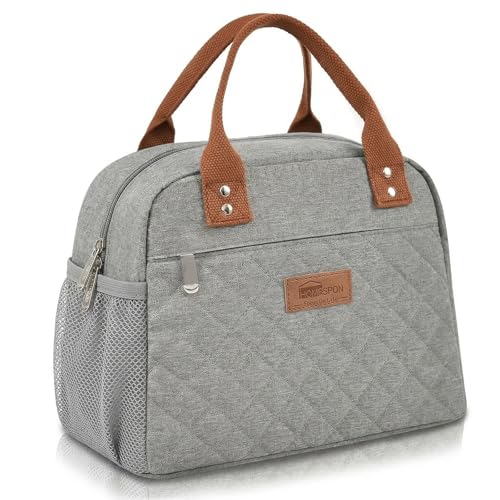 HOMESPON Insulated Lunch Bag for Women Men Adults Lunch Tote with Front Pocket Lunch Box Container Cooler Bag for Work Picnic (Grey) | Front Pocket, Side Mesh Pockets, Reusable, for Work, Picnic, Food Container - color: Gray