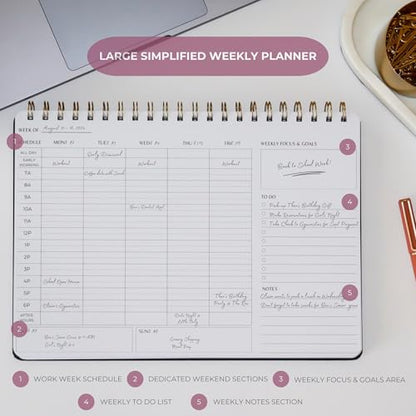 Undated Weekly Schedule | Business Planner | 8.25” x 11.75” ADHD Organizer | Premium Multi-Layout Schedule | Black | Landscape Layout - color: Black, size: Weekly Schedule - Landscape