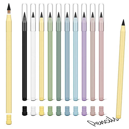 Ainiv Everlasting Pencil - 10 Pack Infinity Pencils with 20 Extra Erasers, Ideal for Home, Office, School Writing & Drawing - color: 10 Pieces-Morandi Colors