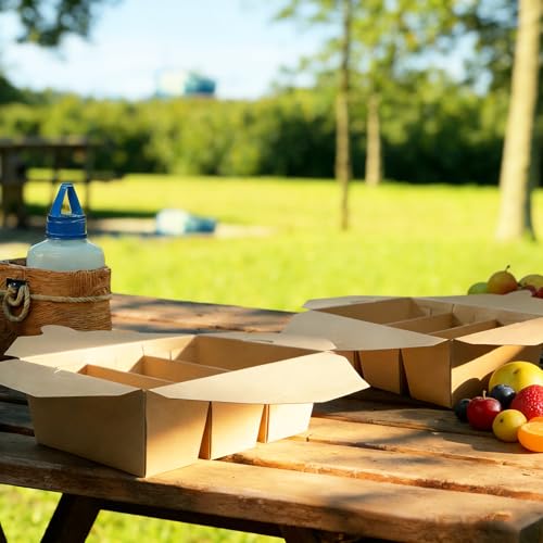 30 Pack Take Out Food Containers, 3-Compartment 7.5x5.4x2.6" Bamboo Pulp Paper Take Out Boxes, Disposable To Go Container Take Out Containers, Greaseproof Paper Bento Box Takeout Lunch Boxes with Lid - color: Bamboo Paper Color-Snap