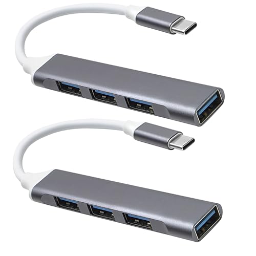 USB C to USB Hub Multiport Adapter, USB 3.0 Hub Aluminum 4 Ports USBA Splitter for Laptop,for MacBook Pro/Air, iPad Pro, Dell, Chromebook Keyboard, Mouse, HDD - color: Silver & Grey