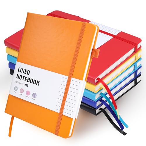 Thboxes 6 Pack A5 Lined Journal Notebooks, Hardcover, 160 Pages, Multicolor | 100 GSM, Pen Holder, Bulk Set for Writing, Notes, Work, Home, College, School, Travel, Office, Students, Teachers, Daily Use