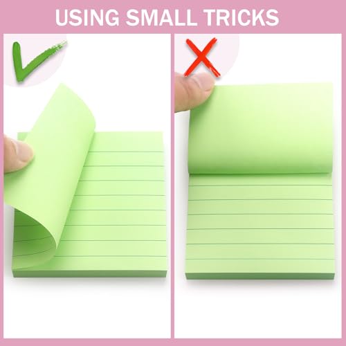 Lined Sticky Notes 3x3in, Self-Adhesive, 4 Pads, 90 Sheets/Pad, Pastel | Strong Self-Stick Adhesive, Sticks Securely and Peels Cleanly - color: Pastel