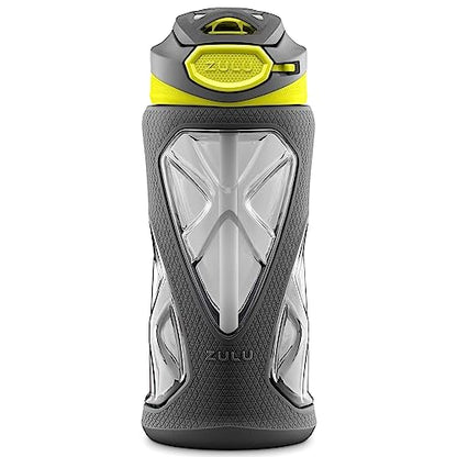 ZULU Torque 16oz Plastic Kids Water Bottle with Silicone Sleeve and Leak-Proof Locking Flip Lid, Soft Touch Carry Loop for School Backpack, Lunchbox, BPA-Free Dishwasher Safe - color: Grey/Green, style: Single