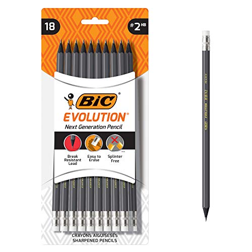 BIC Evolution Cased Pencil, #2 Lead, Yellow Barrel, 24-Count (PGEYP241-BLK) - color: Gray, size: 18 Count (Pack of 1)