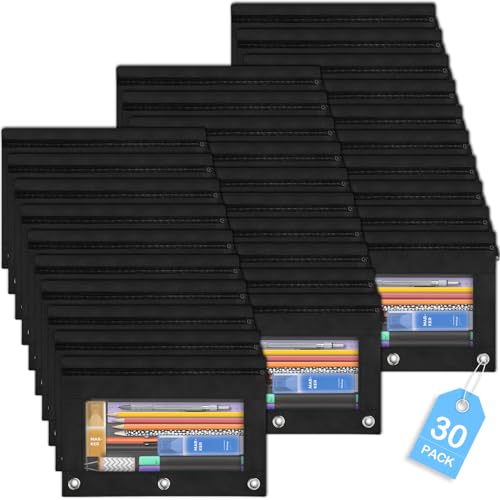 30 Pack Pencil Pouch Bulk, Pencil Pouches for 3 Ring Binder, Zipper Pencil Pouch Bulk for School, Home and Office, Black - color: Black