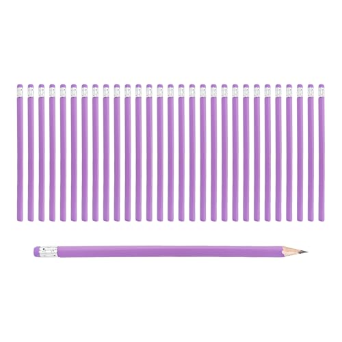 pson 30Pcs HB Graphite Pencils with Erasers, Unsharpened Round Triangular Grip Pencils for School, Office, Drawing, Sketching, and Writing(Purple) - color: Purple