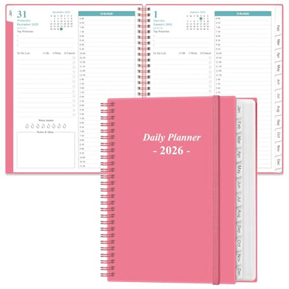 Daily Planner 2026 Full Page Per Day- 2026 Daily & Monthly Planner from January 2026 to December 2026, Day Planner 2026 with 12 Months Tabs, 8.5" x 11", Pink - color: Pink, size: 8.5" x 11"